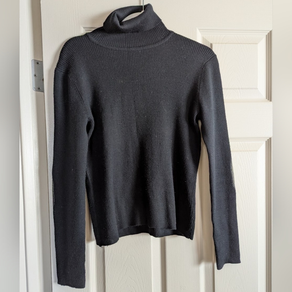 Sandra King Black Ribbed Knit Turtleneck Wool & Acrylic Sweater Size Small